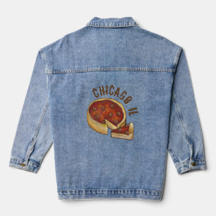 Chicago IL Illinois Deep Dish Pepperoni Pizza Food Denim Jacket