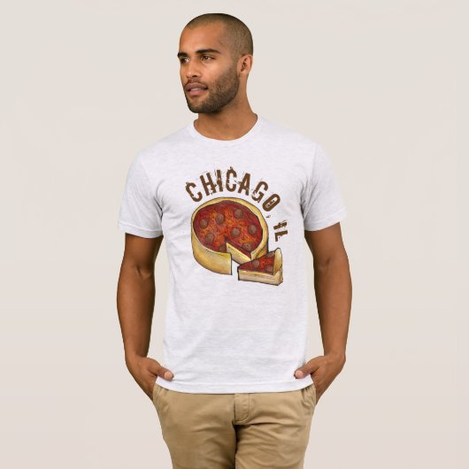 Chicago IL Illinois Deep Dish Pepperoni Pizza Food T-shirt (Voorkant volledig)