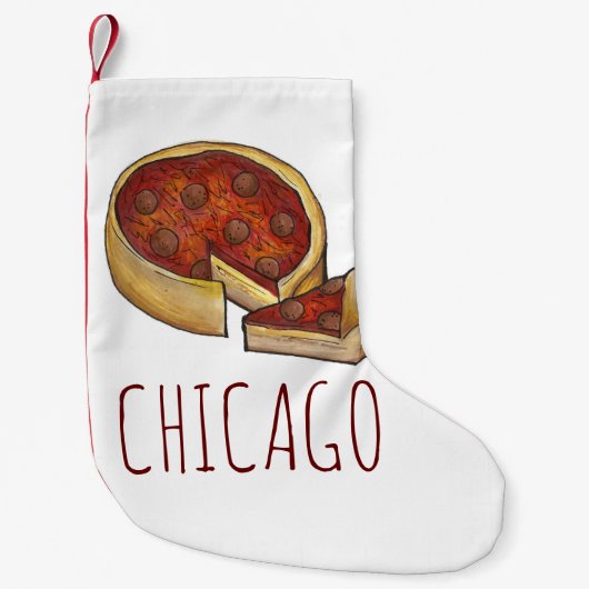 Chicago IL Illinois Deep Dish Pepperoni Pizza Pie Kleine Kerstsok (Voorkant)