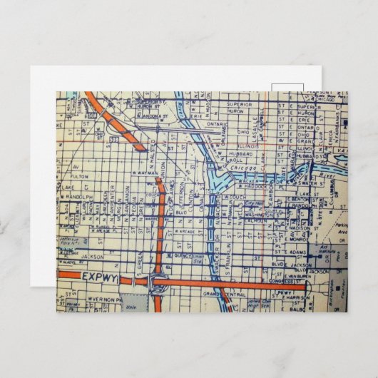 Chicago, IL  Map Briefkaart (Voorkant / Achterkant)