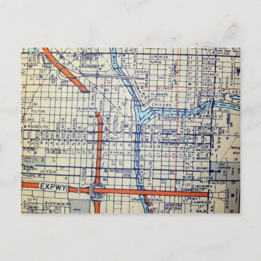Chicago, IL  Map Briefkaart (Voorkant)