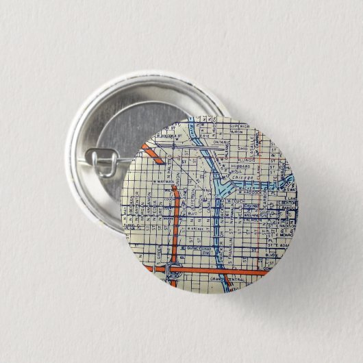 Chicago, IL Map Ronde Button 3,2 Cm (Voorkant /achterkant)