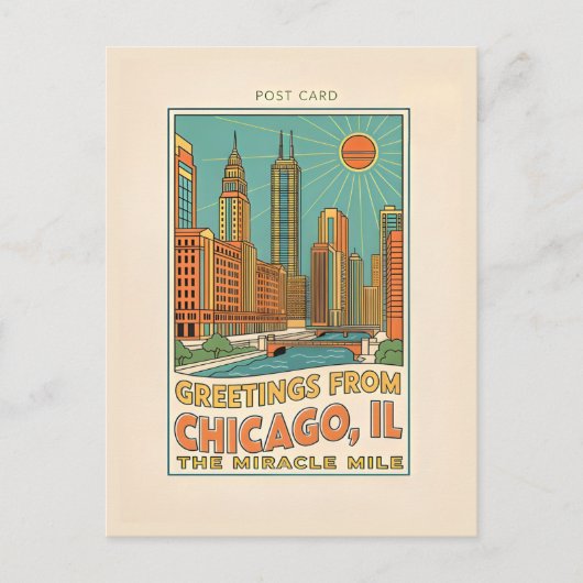 Chicago IL Miracle Mile Retro Briefkaart (Voorkant)