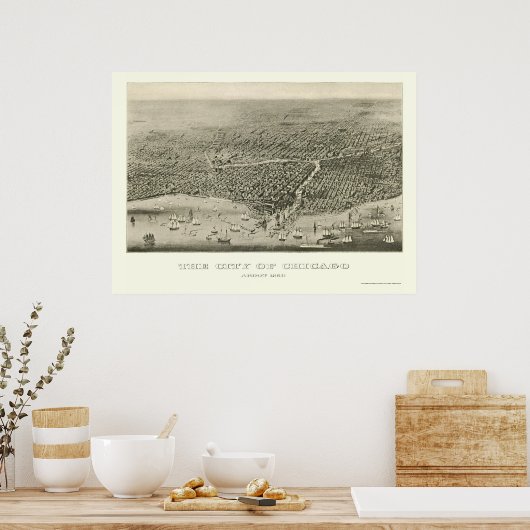 Chicago, IL Panorama Map - 1860 Poster (Keuken)