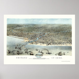 Chicago, IL Panorama Map - 1868 Poster