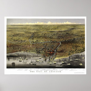Chicago, IL Panorama Map - 1874 Poster