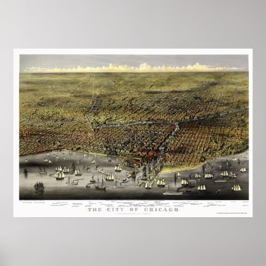 Chicago, IL Panorama Map - 1874 Poster (Voorkant)