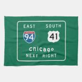 Chicago, IL Road Sign Theedoek (Horizontaal)