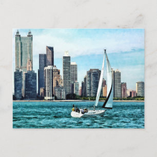 Chicago IL - Sailboat Against Chicago Skyline Briefkaart