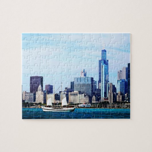 Chicago IL - Schooner tegen Chicago Skyline Legpuzzel (Horizontaal)