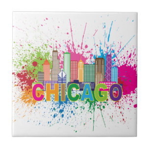 Chicago IL Skyline Abstracte Illustratie van de Kl Tegeltje