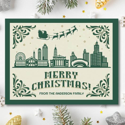 Chicago, IL Skyline Christmas Holiday Briefkaart