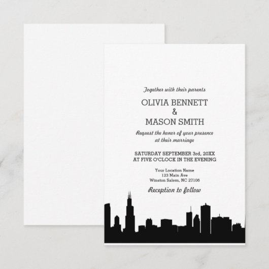 Chicago Il Skyline Cityscape Wedding Invitation Kaart (Voorkant / Achterkant)