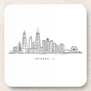 Chicago IL Stadsgezicht Illustratie Bier Onderzetter