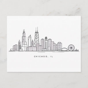 Chicago IL Stadsgezicht Illustratie Briefkaart