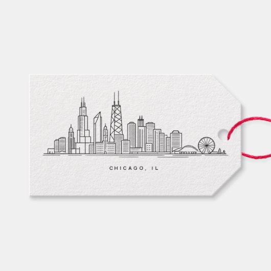 Chicago IL Stadsgezicht Illustratie Cadeaulabel (Voorkant (Horizontaal))
