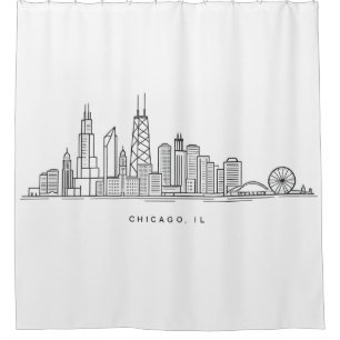 Chicago IL Stadsgezicht Illustratie Douchegordijn