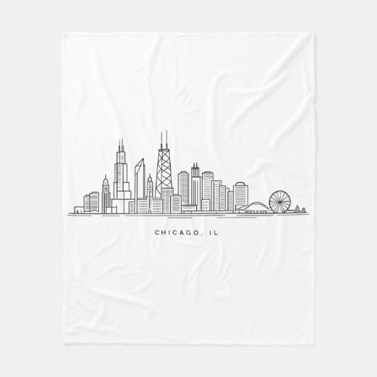 Chicago IL Stadsgezicht Illustratie Fleece Deken (Voorkant)