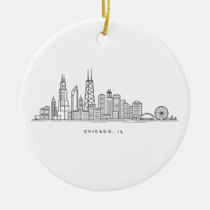 Chicago IL Stadsgezicht Illustratie Keramisch Ornament