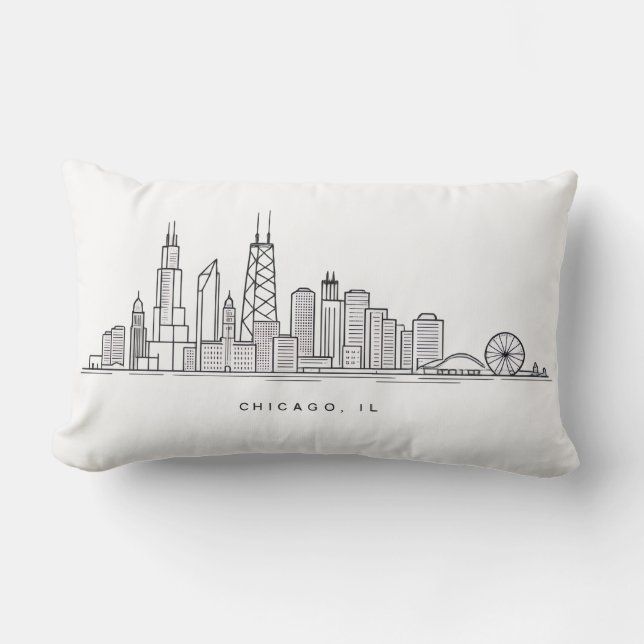 Chicago IL Stadsgezicht Illustratie Kussen (Voorkant)