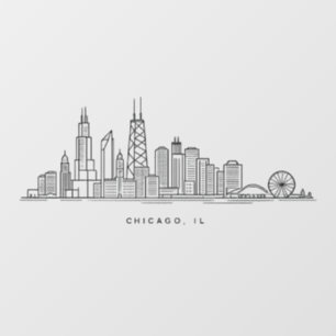 Chicago IL Stadsgezicht Illustratie Raamsticker