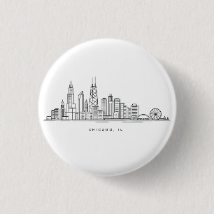 Chicago IL Stadsgezicht Illustratie Ronde Button 3,2 Cm