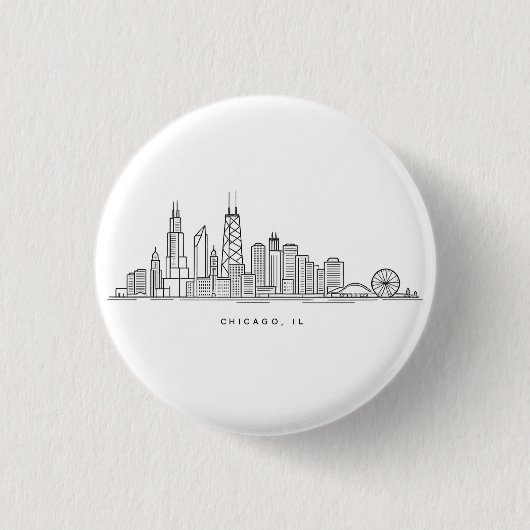 Chicago IL Stadsgezicht Illustratie Ronde Button 3,2 Cm (Voorkant)