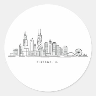 Chicago IL Stadsgezicht Illustratie Ronde Sticker