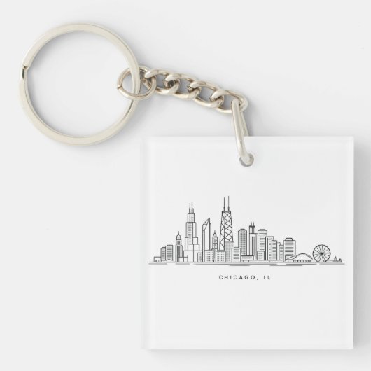 Chicago IL Stadsgezicht Illustratie Sleutelhanger (voorkant)
