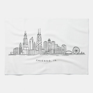 Chicago IL Stadsgezicht Illustratie Theedoek