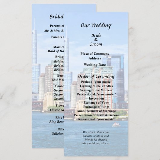 Chicago IL - Uitzicht vanaf het Michiganmeer Programmakaart (Voorkant / Achterkant)