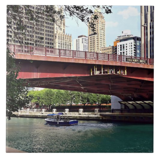 Chicago IL - Watertaxi onder Columbus Dr. Bridge Tegeltje (Voorkant)