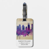Chicago, IL | Waterverf City Skyline Bagagelabel (Achterkant verticaal)