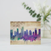 Chicago, IL | Waterverf City Skyline Briefkaart (Staand voorkant)