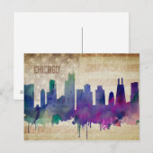 Chicago, IL | Waterverf City Skyline Briefkaart (Voorkant / Achterkant)