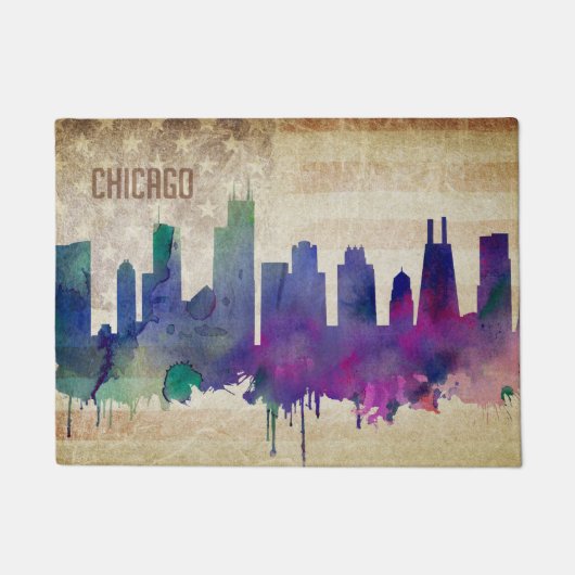 Chicago, IL | Waterverf City Skyline Deurmat (Voorkant)