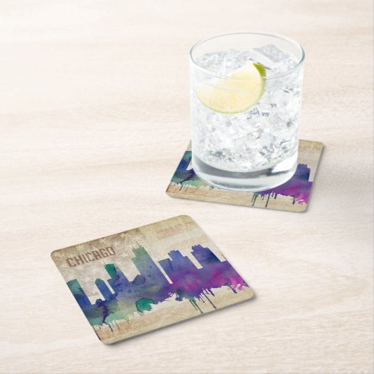 Chicago, IL | Waterverf City Skyline Kartonnen Onderzetters (Insitu)