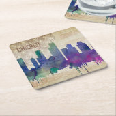 Chicago, IL | Waterverf City Skyline Kartonnen Onderzetters (Schuin)