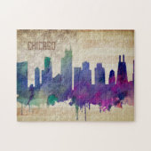 Chicago, IL | Waterverf City Skyline Legpuzzel (Horizontaal)