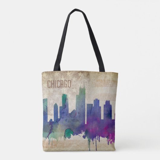 Chicago, IL | Waterverf City Skyline Tote Bag (Achterkant)
