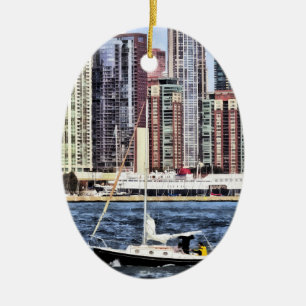Chicago IL - Zeilen op Lake Michigan Keramisch Ornament