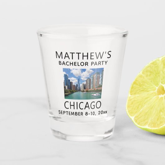 Chicago Ilinois Bachelor Party Trouwgunst Shot Glas (Voorkant)