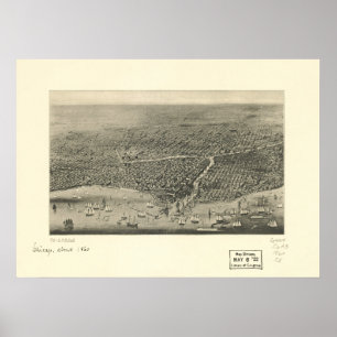 Chicago Illinois 1860 Antiek Panoramic Map Poster