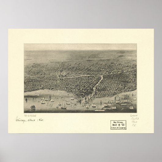 Chicago Illinois 1860 Antiek Panoramic Map Poster (Voorkant)