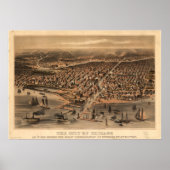 Chicago Illinois 1871 Antiek Panoramic Map Poster (Voorkant)