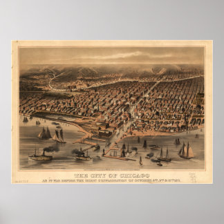 Chicago Illinois 1871 Antiek Panoramic Map Poster