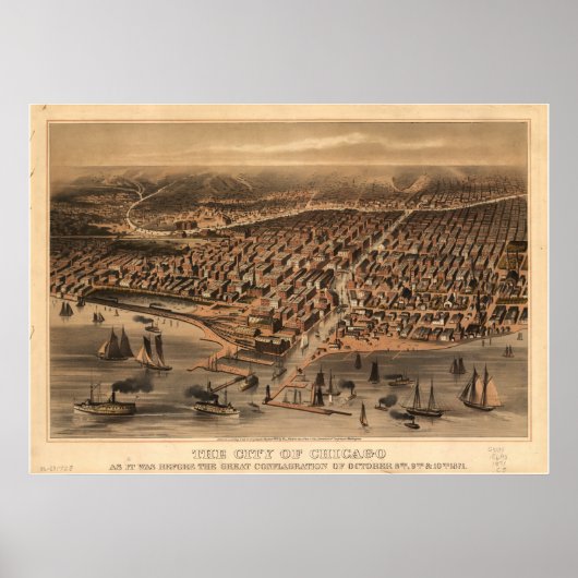 Chicago Illinois 1871 Antiek Panoramic Map Poster (Voorkant)