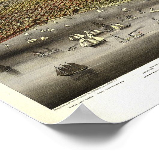 Chicago Illinois 1874 Antiek Panoramic Map Poster (Hoek)