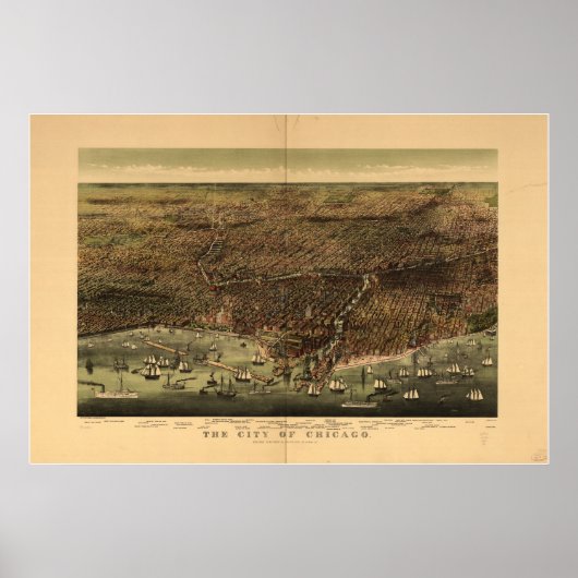 Chicago Illinois 1892 Antiek Panoramic Map Poster (Voorkant)