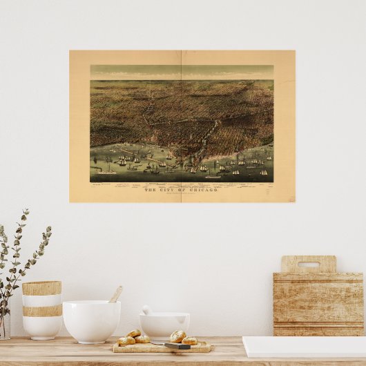Chicago Illinois 1892 Antiek Panoramic Map Poster (Keuken)